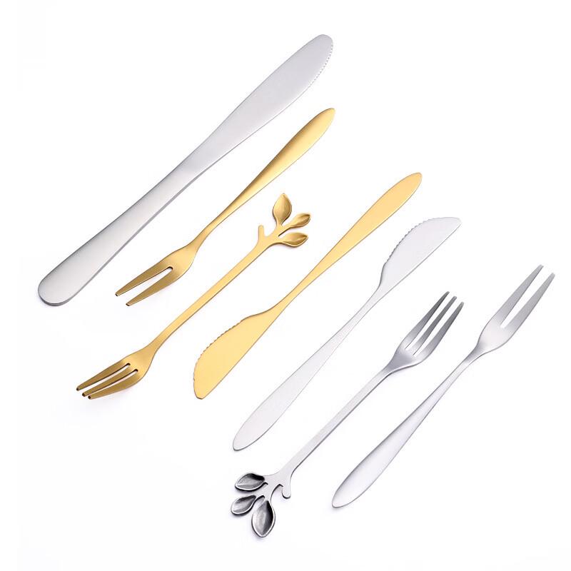 Ruhan Golden Leaf Stainless Steel Dessert Fork Set