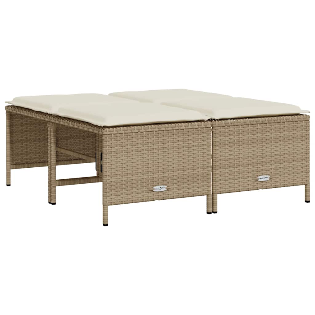 Garden Stool with Cushions 4 pcs Beige Poly Rattan