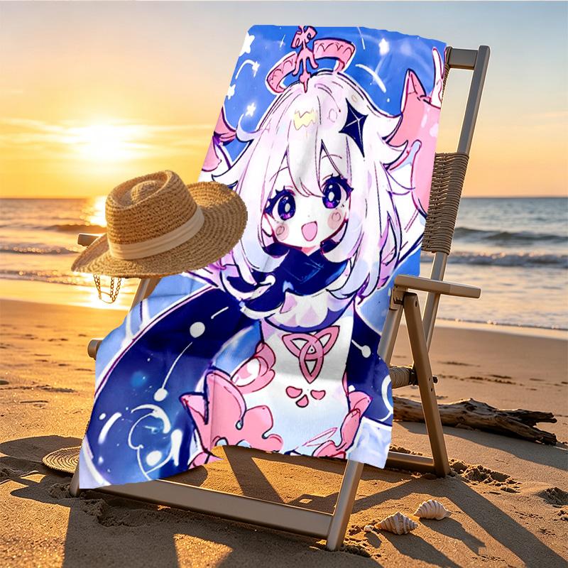 Genshin Impact Print Beach Towel Design, Soft, Lightweight. for Home Bathroom, Spa, Pool, Yoga, Surfing, Camping, Gift for Family, Friend