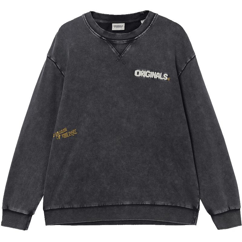 

JACK&JONES Men s 2025 Autumn Embroidered Washed Crewneck Cotton Sweatshirt M