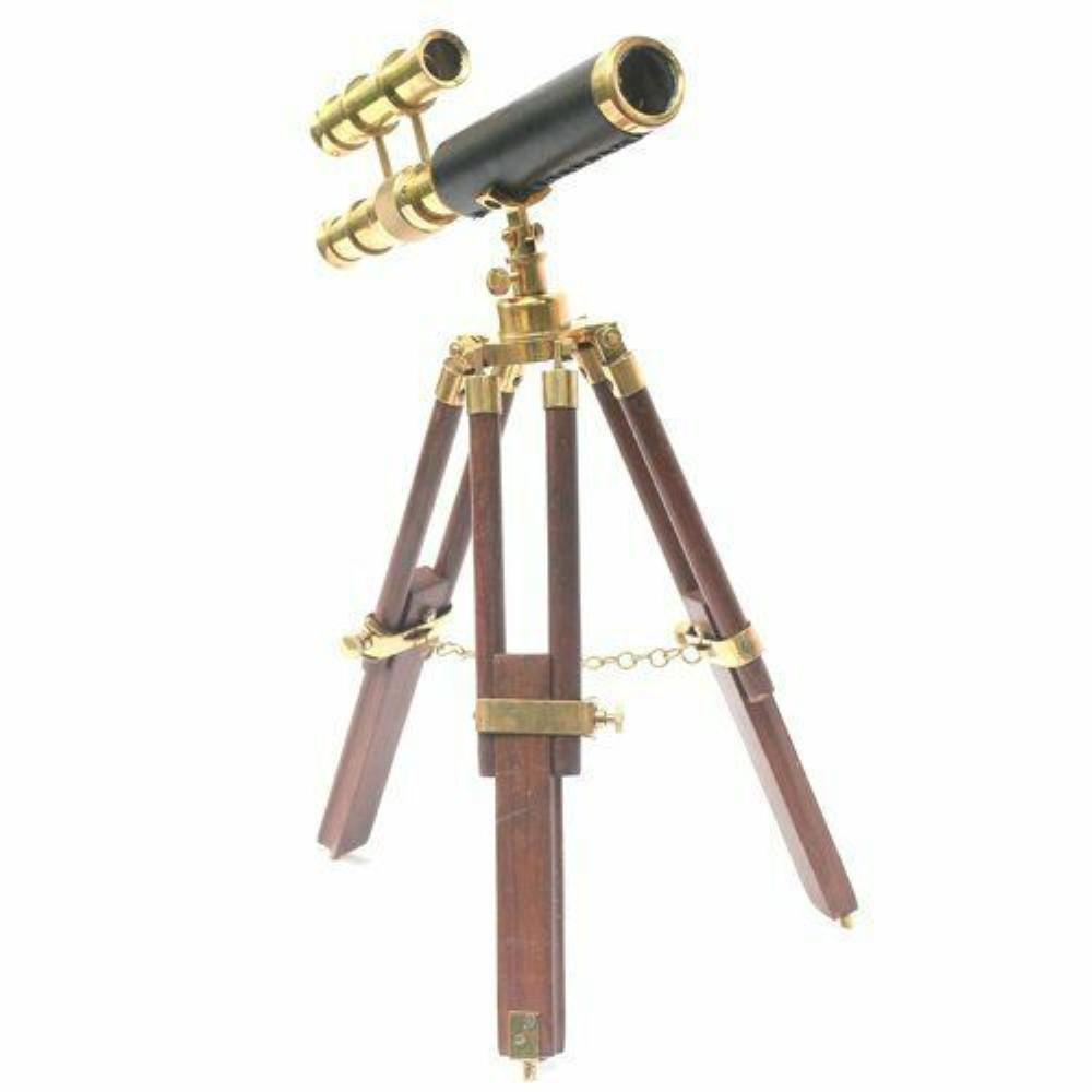 Brass Telescope With Wooden Tripod Stand Maritime Nautical Vintage Desk Décor