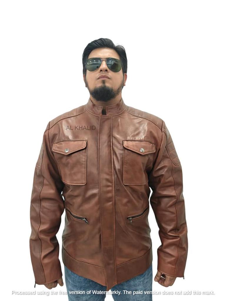 Handmade Men's Jacket Lambskin Brown Leather Racer Quilted Designer Biker Soft
