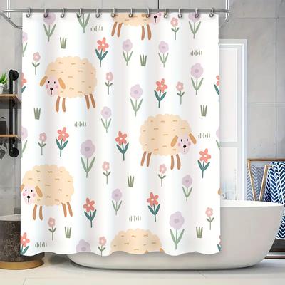Cute Sheep Floral Shower Curtain Bathroom Decor For Kids Room Pink Purple White Flower Shower Curtains With Rings Taurusduan Des