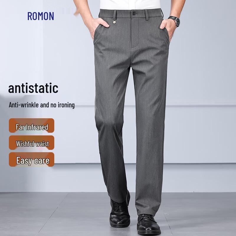 

Romon Men s Autumn/Winter Wrinkle-Resistant Straight-Leg Business Casual Pants 38