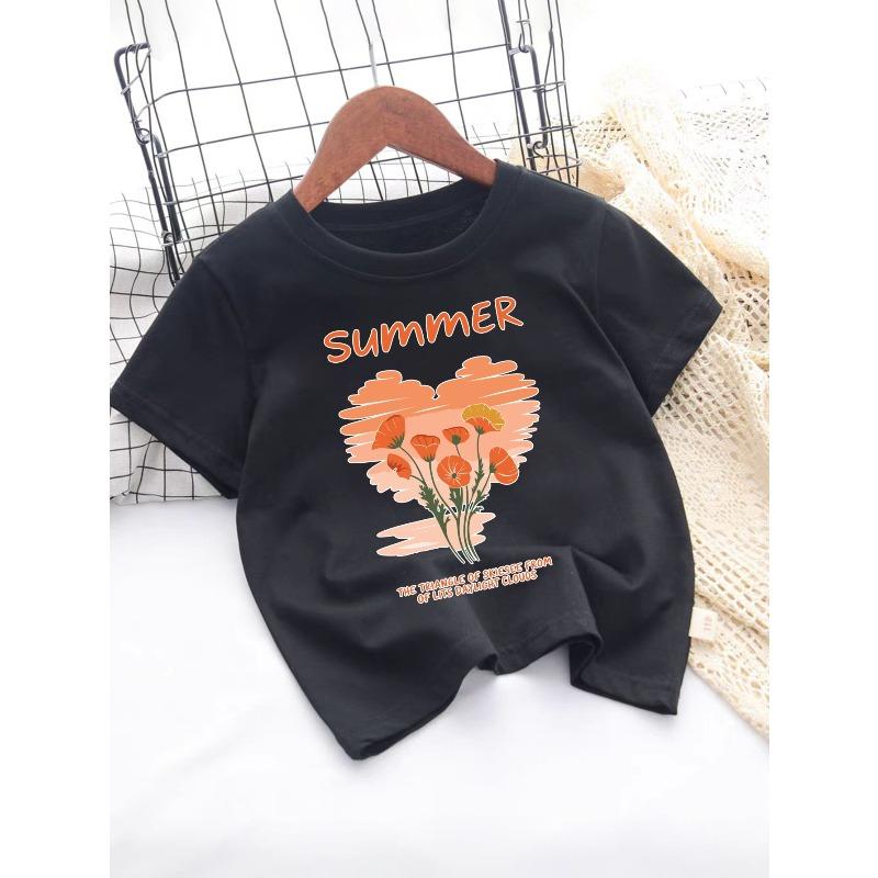 European Sizes SUMMER Cotton Girl T-shirt Girl Creative T-shirt, Casual Lightweight Comfortable Short-sleeved Top, Summer Children's Clothing