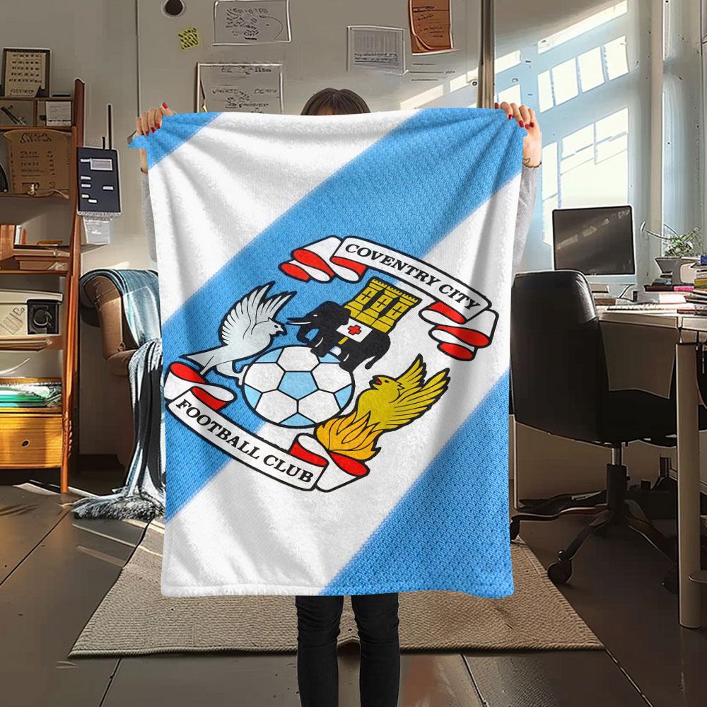 Coventry City FC Printed Flannel Blanket, Soft Throw for Bedroom Sofa, Washable, Christmas Present, Great Gift.