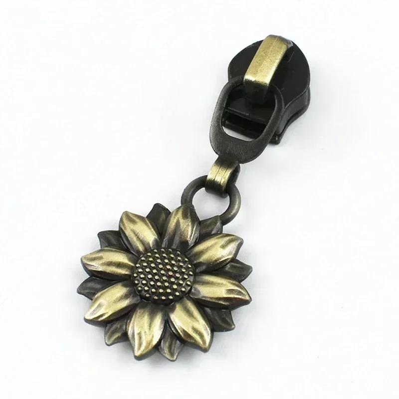 5/10/30Pcs 5# Zipper Puller for Nylon Zip Clothes Bags Decor Zips Slider Handle Sunflower Zippers Head Repair Sewing Supplies