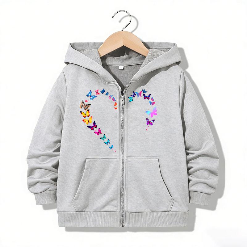 Hoodie Zipper Hoodie Funny Casual Butterfly Heart Letter Hoodies Jackets Boys Girls Y2k Zip Up Sweatshirt Fashion