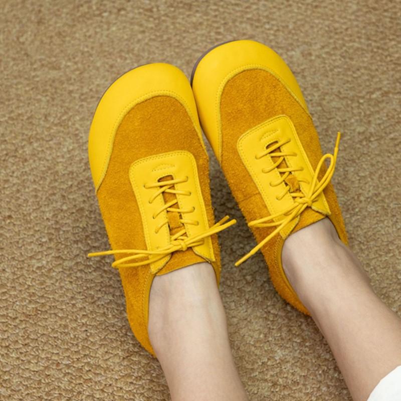 Johnature Genuine Leather Splicing Suede Soft Sole Comfortable Sports Shoes Lightweight Women's Flat Shoes