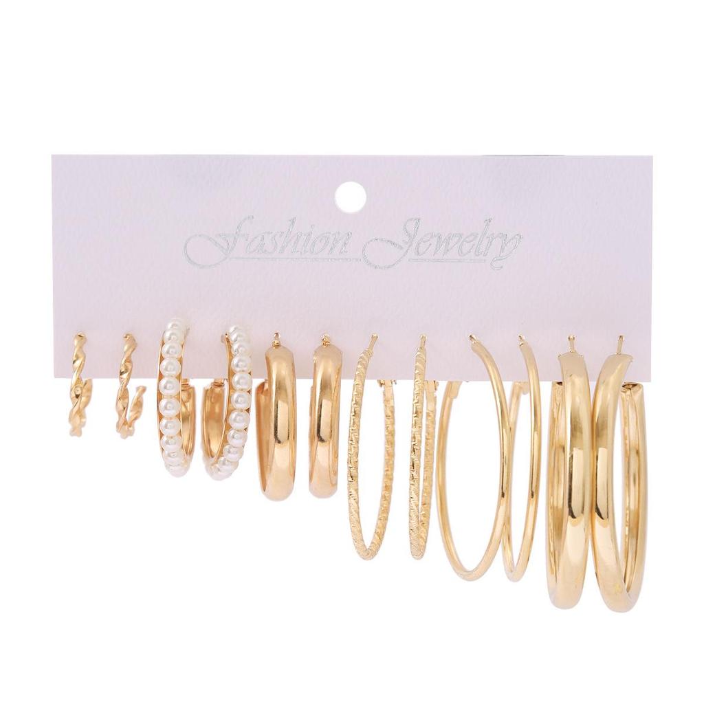 Retro European Geometric Earrings Set - 6-Piece High-End Luxury Ear Cuffs for Women