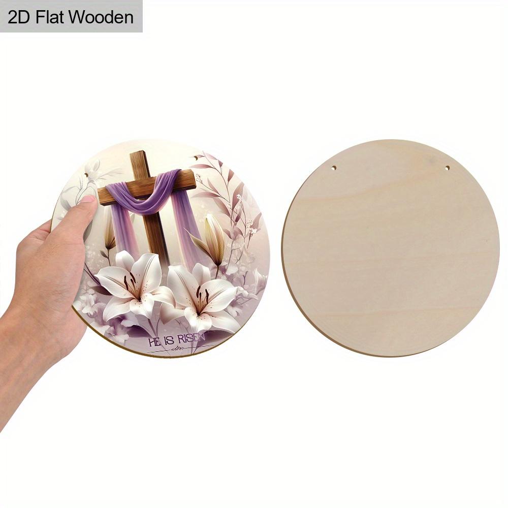 2D Flat, 1pc Easter Sign White Lily Flowers and Cross Wooden Ornaments 7.87x7.87inch Round Wall Art Decor Plaque Easter Decoration Perfect for Front