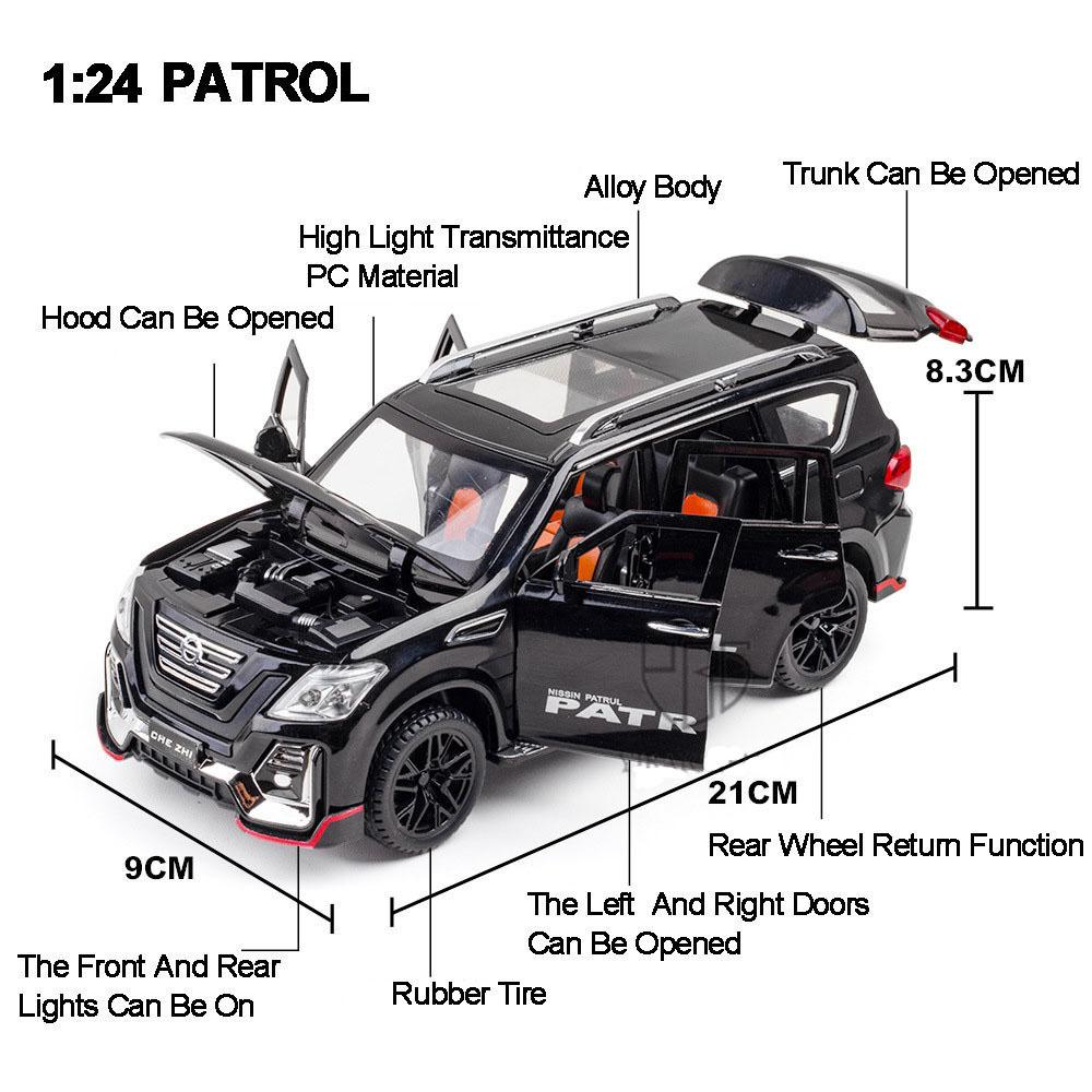 1/24 Scale Patrol Diecast Alloy Car Model Off-road Vehicle SUV Toy Car with Light and Sound Pull Back Toy Collection for Kids Adults Gifts