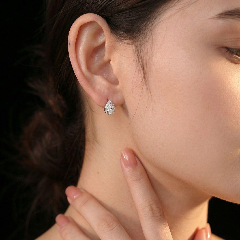 Sparkling Water Drop Zircon Hoop Earrings Mini Ear Buckle Teardrop Stud Earrings  Accessories