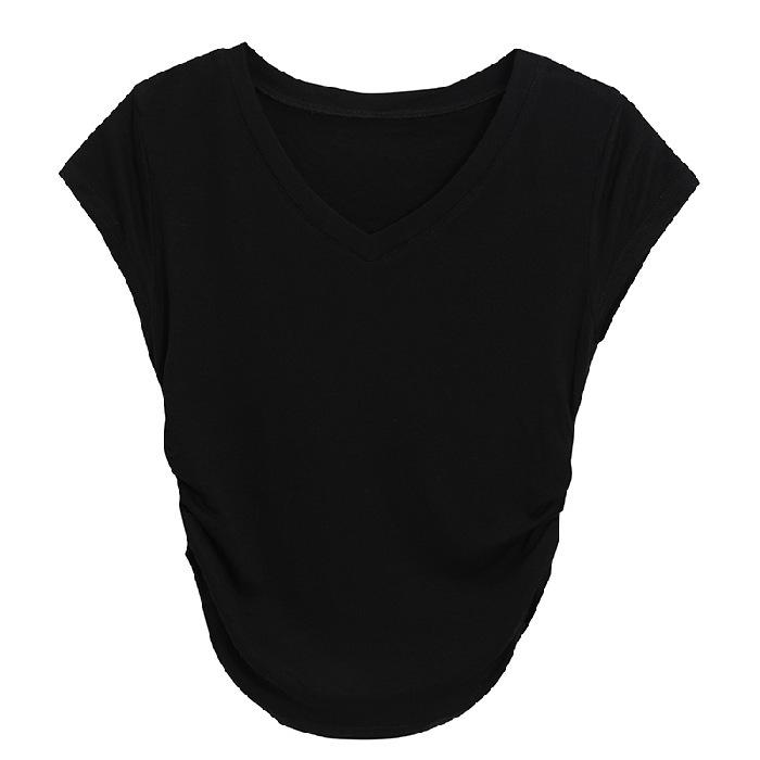 Pure Desire V-neck Short-sleeved T-shirt Women's Summer New Slim Slim Design Student Solid Color Top