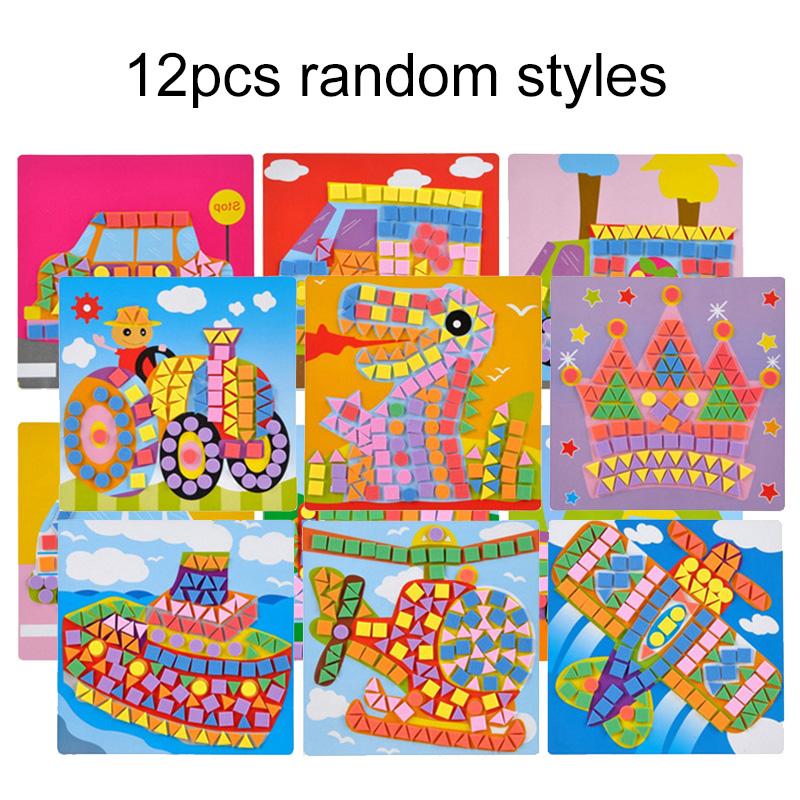 6/12pcs Mosaics Paintings DIY Foam Puzzles 3D EVA Sticker Airplane Car Spaceship Cat Dog Animal Cartoon Drawing Home Decor TMZ