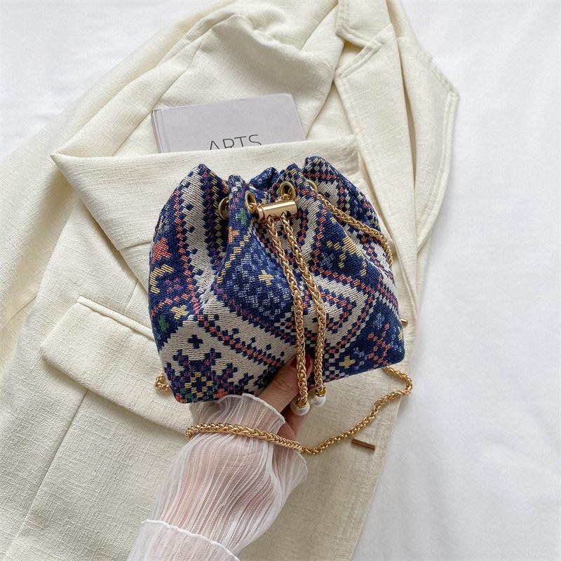 Cross Body Bohemian Bucket Checkered Shoulder Bag for Women Shopper Bags