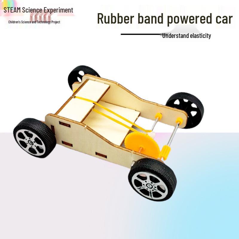 DIY Rubber Band Car Kit for Kindergarten: Educational STEAM Craft Materials 14x20cm