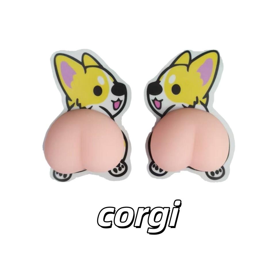 

3D Shiba Inu Dog Belly Sticker - Cute puppy wearing orange outfit with soft pink Belly, silicone self-adhesive