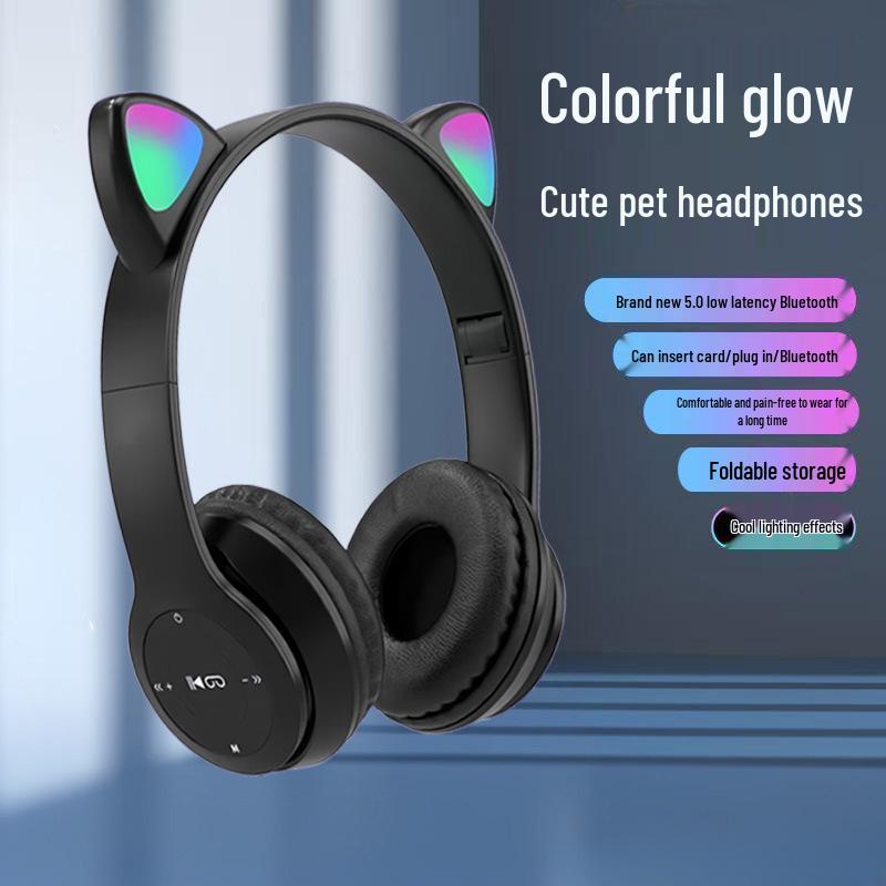 Bluetooth Katzenohren Drahtlose Stereo Gaming Kopfhörer P47M, Geringe Latenz, Sport-Stil