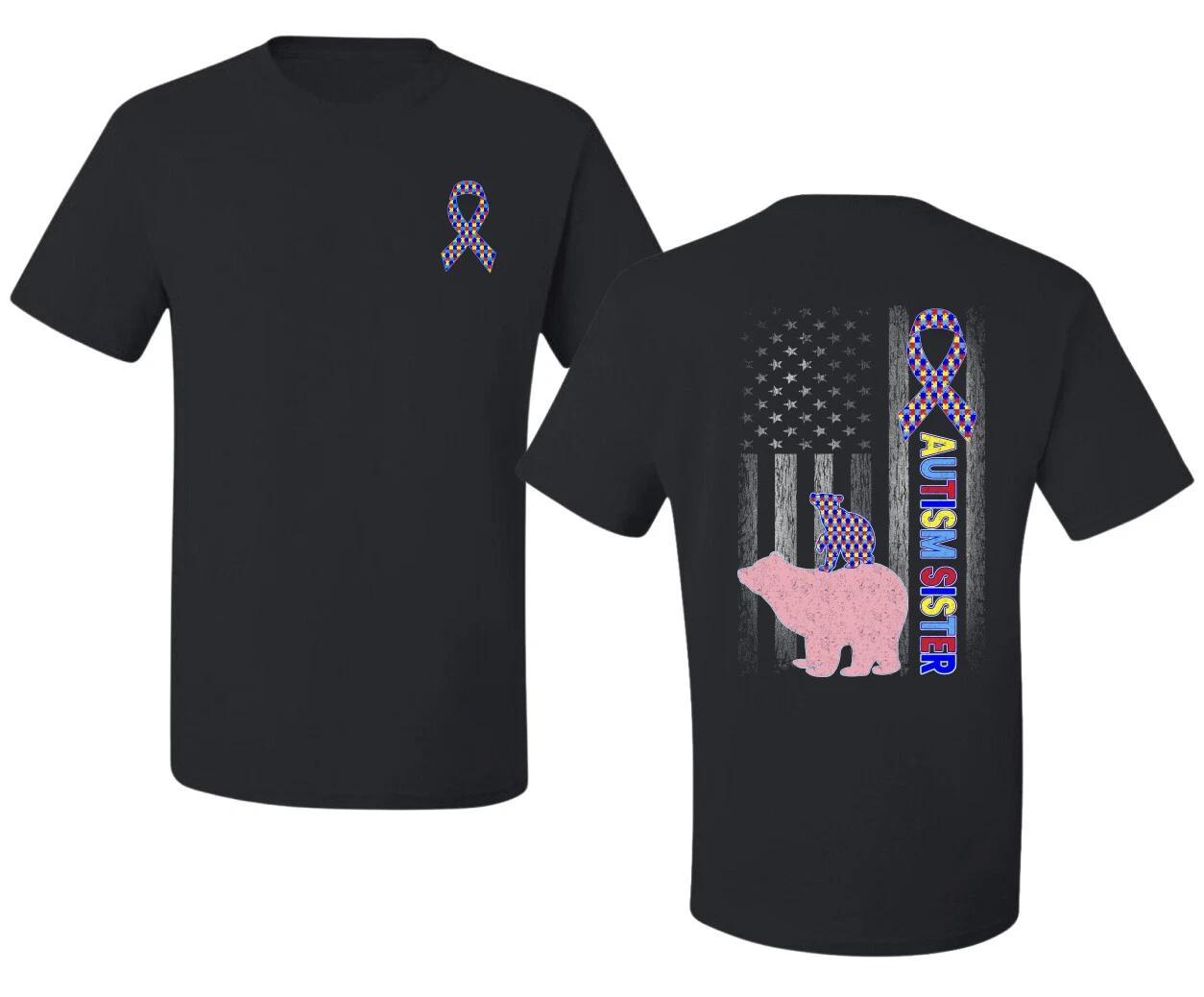 Autism Awareness Sister Bear Puzzle Autism Ribbon Men s T- Shirt M