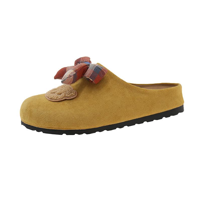 Autumn and winter fluffy shoes women's shoes women's one-word drag cute bear cartoon platform outdoor velvet thermal casual flat slippers