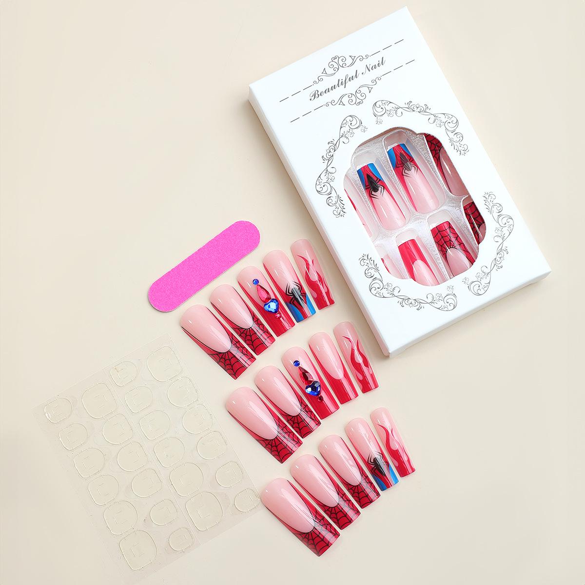 

Halloween Spiderweb Rhinestone XXL Press-On Nails - Extra Long and Removable False Nails