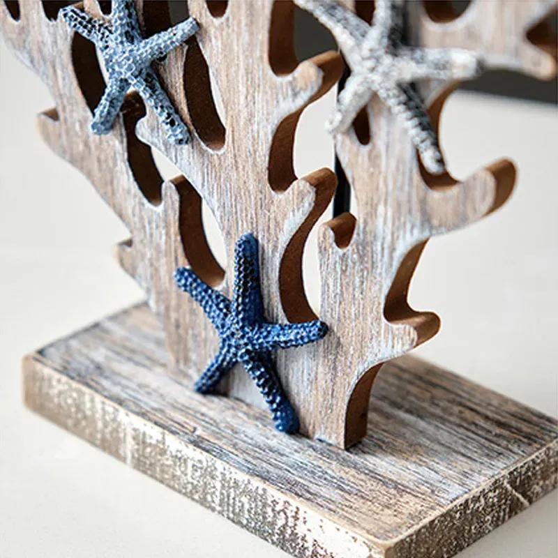 Mediterranean Wood Fish Coral Statue Shell Miniature,Ocean Animal Crafts Ornaments Living Room Children's Bedroom Decoration