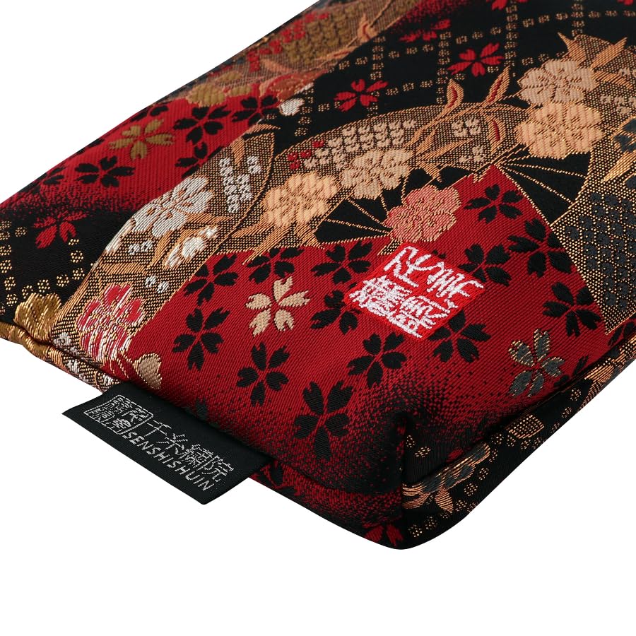 Senshishuin Nishijin Brocade Pouch with Red Fan Cherry Blossom Design (with Lining) (Small)
