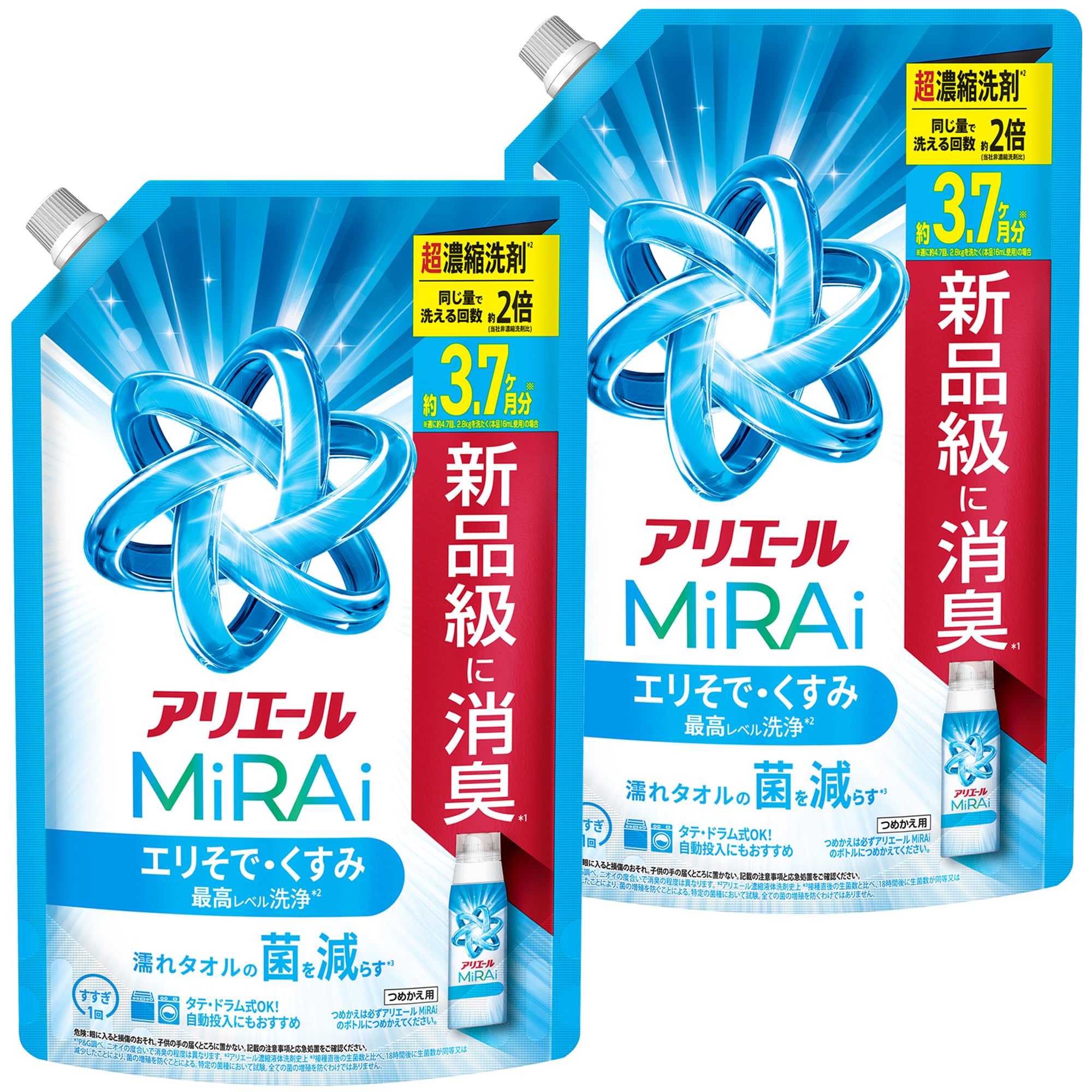 

Ariel MiRAi Laundry Высший уровень очищения для и 1170 г x 2 пакета Сверхконцентрированный стиральный порошок - Воротники, Рукава, Тусклость - Заправка,