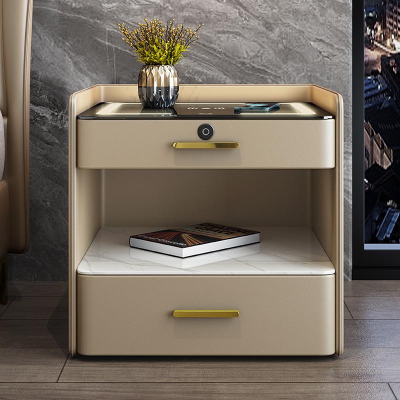 Light luxury solid wood bedside table multi-functional complete three-color lamp wireless charging password lock audio cabinet