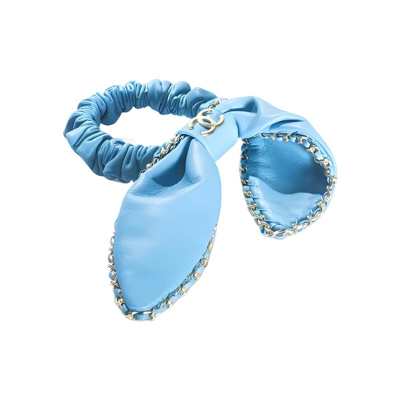 CHANEL sheepskin and gold metal headband women's blue