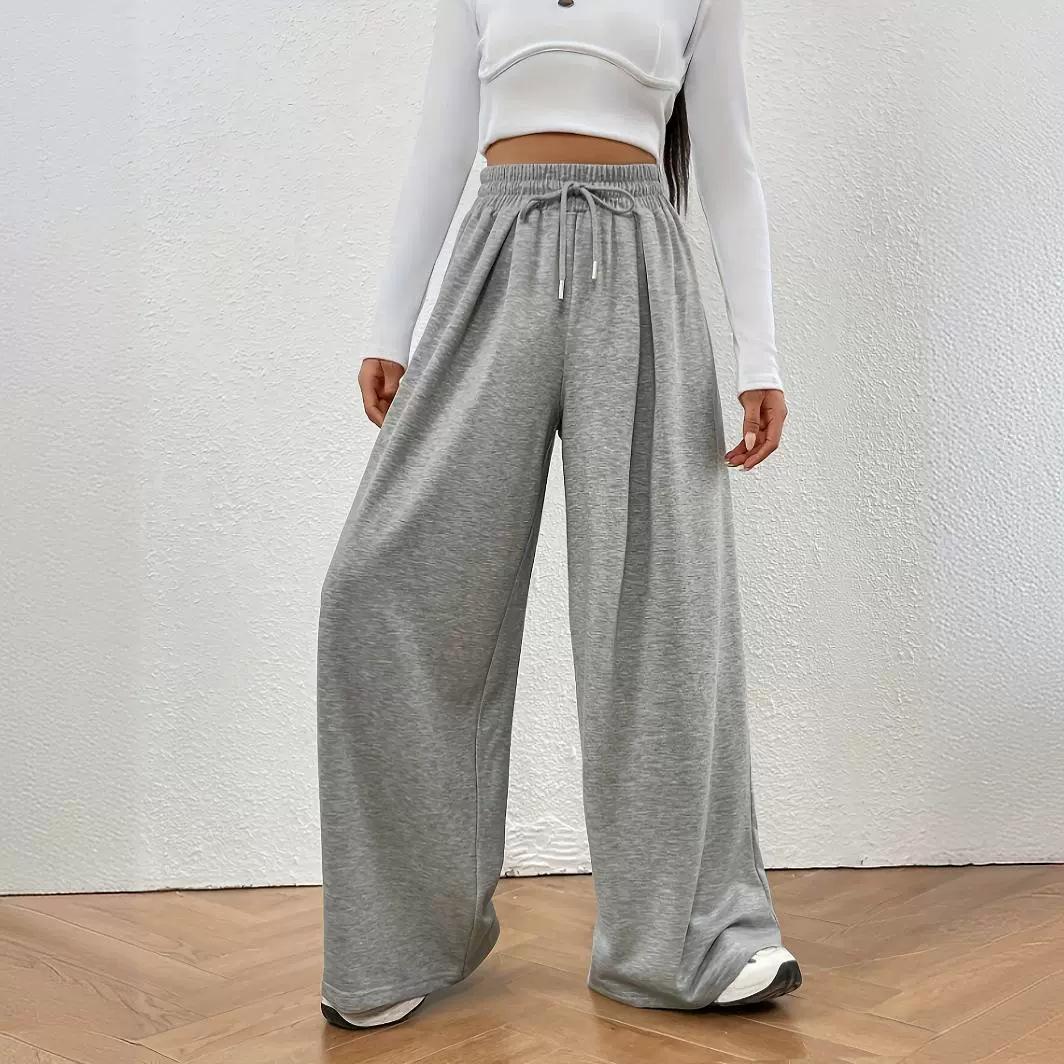 

GMXIA Весенние и осенние спортивные брюки, облегающие, с высокой талией, мягкие, вощеные, свободные, широкие брюки XL светло-серый