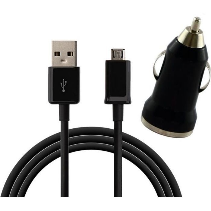 Câble USB + Chargeur Voiture - PHONILLICO - Compatible Xiaomi REDMI NOTE 6 PRO - 1M - Noir - 2 pièces
