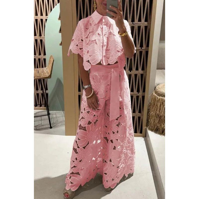 

Однотонный Сексуальный Полый Свободный Костюм-Двойка Чистый Цвет Сексуальный Вырезной Костюм Pink L