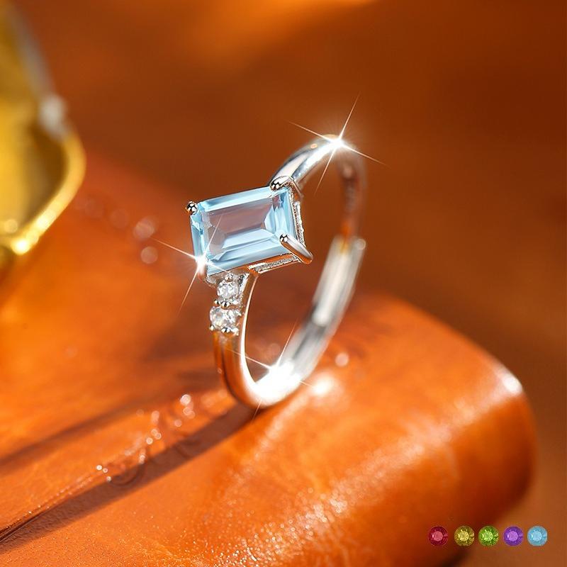 925 Sterling Silver Bowknot Crystal Ring, Adjustable Open Band with Natural Gemstone, Elegant Luxury Women's Jewelry, Perfect Gift