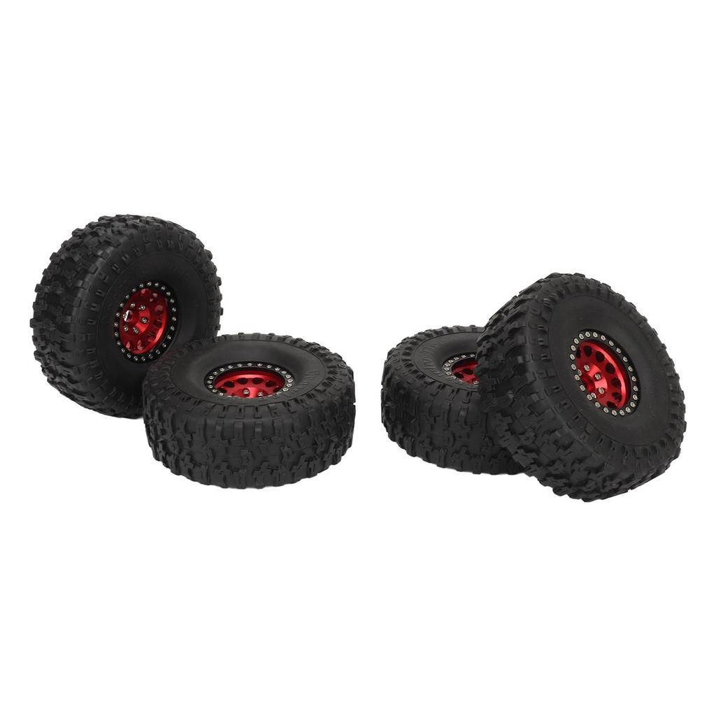 4PCS 1.9inch RC Crawler Rubber Tires 12 Hole Aluminium Alloy Wheels Hub Replacement for SCX10 1 10 Red