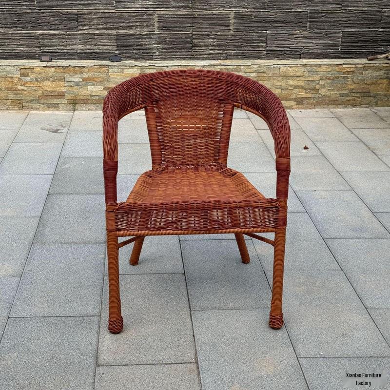 All-Season Rattan Woven Armchair with Backrest for Outdoor/Indoor Use - Ideal for Seniors & Balconies