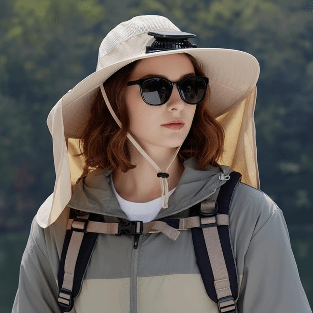 with Shawl Solar Fan Hat Waterproof Fishing Hat Gift Wide Brim Hat  Fishing Activities