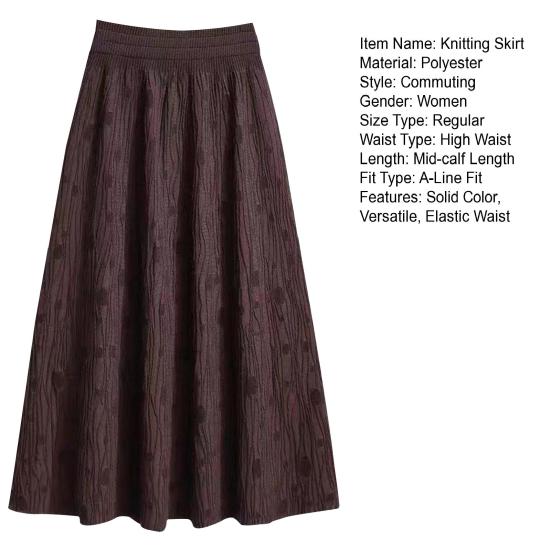 Dámská pletená sukně s vysokým pasem, áčkového střihu, s velkým lemem, midi délky, jednobarevná, podzimní zimní plisovaná sukně pro každodenní nošení