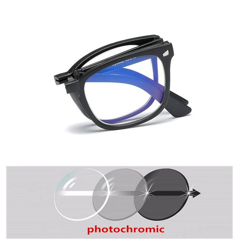Folding Photochromic Glasses Retro Gray Square Prescription Eyewear Diopter 0 To -6 0 for Nearsighted