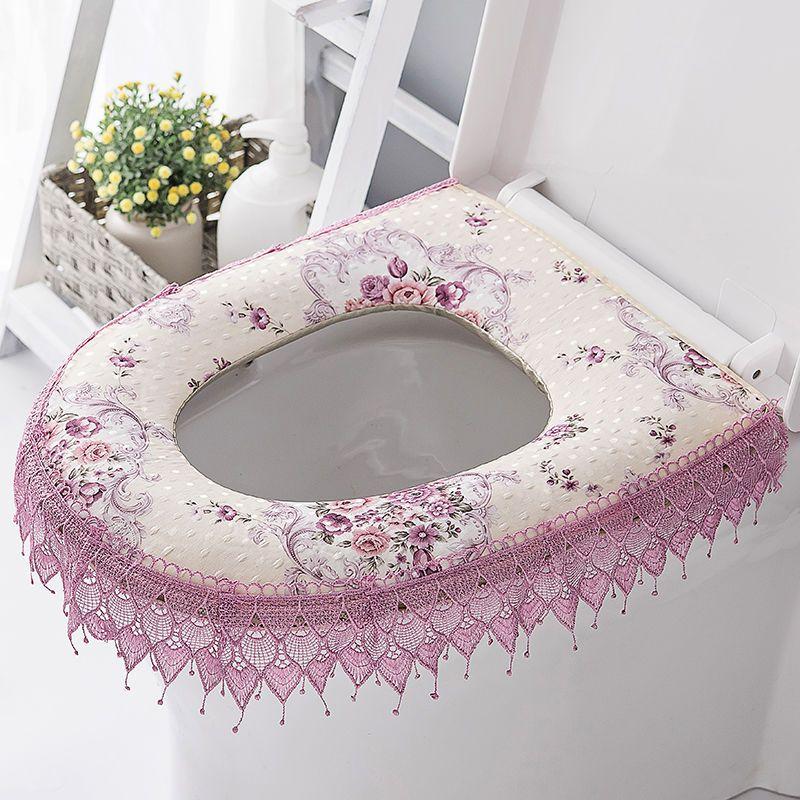 Haushalt Toilettensitzkissen, Wasserdichtes Sitzkissen, Sommer Baumwolle und Leinen Universelles Toilettensitzkissen, Spitzen-Toilettenbezug, Reißverschluss