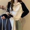 Women's Color Block Raglan Half-Zip Hooded Sweatshirt - Spring/Autumn 2023 Petite Versatile Short Top
