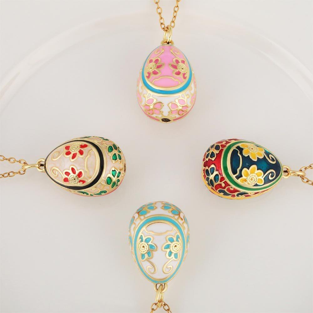 Floral Colorful Enamel Pendant Zircon Necklace Pendant Fashion Easter Egg Pendant  Women