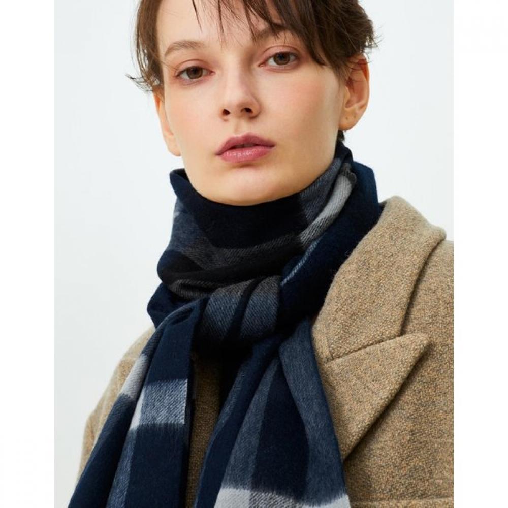 Daks Unisex Long Light Scarf Navy Check Wool Cashmere Blend Dbmu5fe80n2