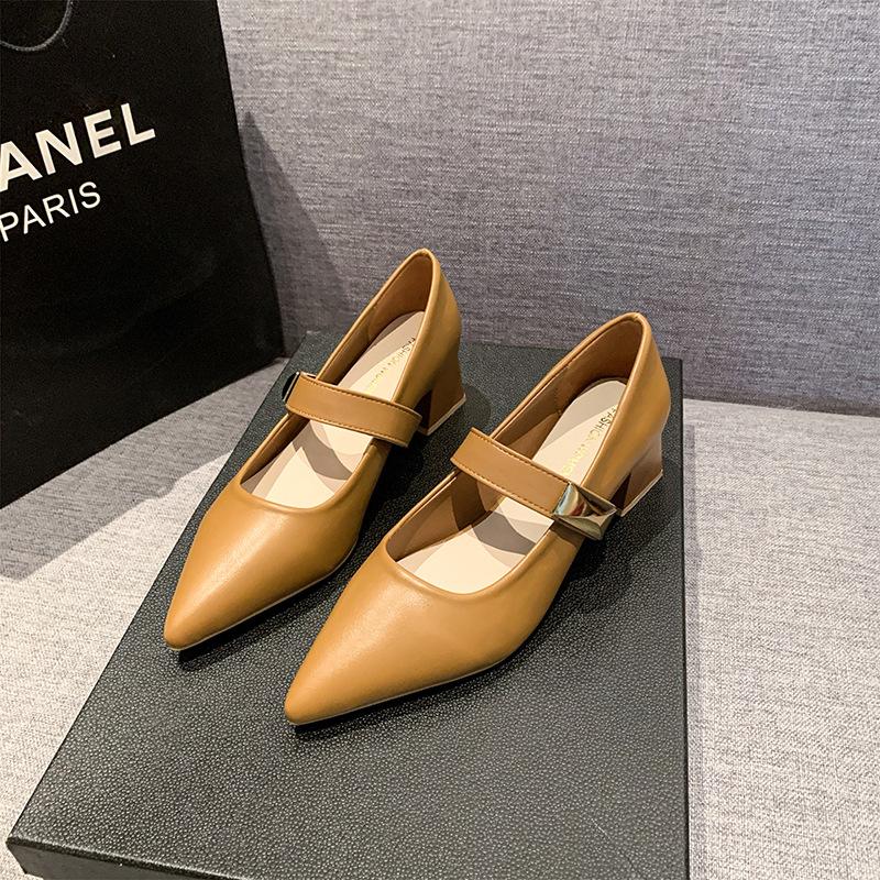 

Модне взуття 2024 весна нове жіноче взуття гострий ніс тонкі підбори високі підбори ремінець з пряжкою неглибокі туфлі-човники жіночі високі підбори 43 хакі