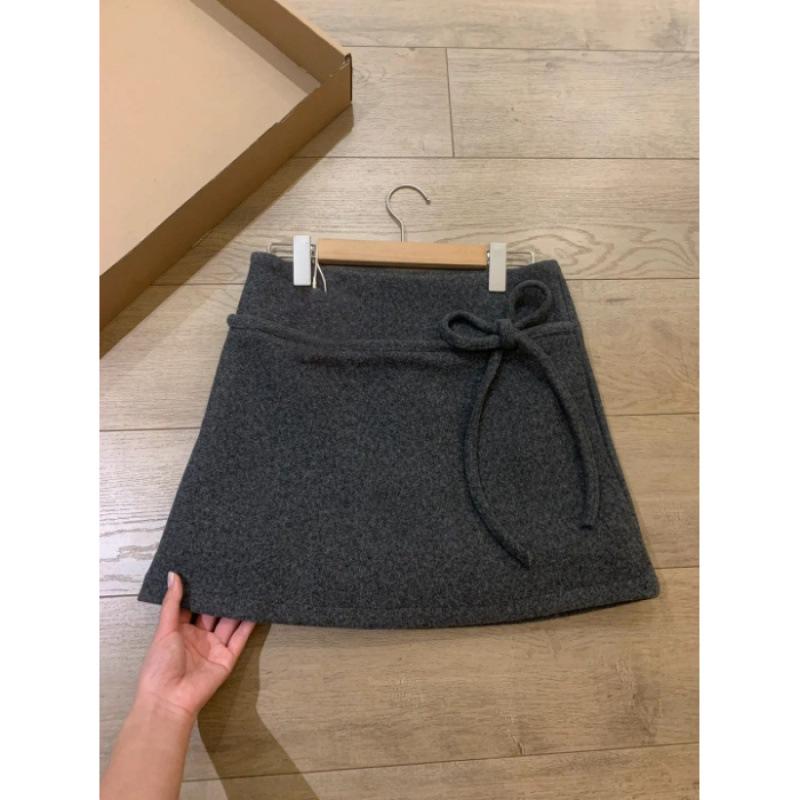 

Универсальная юбка А-силуэта из смесовой шерсти с ретро-бантом и высокой посадкой для женщин, весна/осень 2025 Medium темно-серого