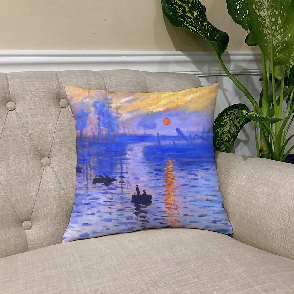 Kunst Seerosen C-Claude M-Monet Kissenbezug Quadratischer Sofakissenbezug Lässiger Hautfreundlicher Bequemer Kissenbezug