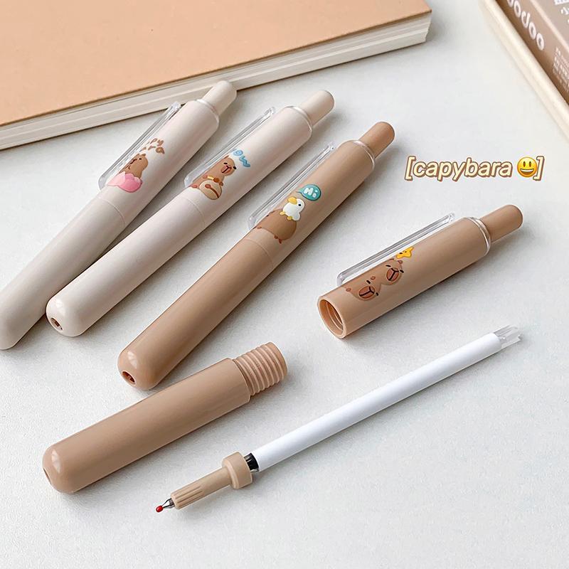 4Pcs/Set Cute Capybara Series Pocket Gel Pen 0.5MM Black Gel Ink Pen For Students Quick Drying Writting Pen School Office Supply