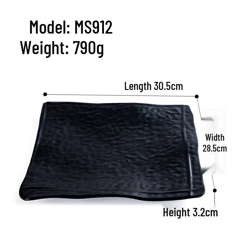 Commercial Grade Black Frosted Melamine Rectangular Plate