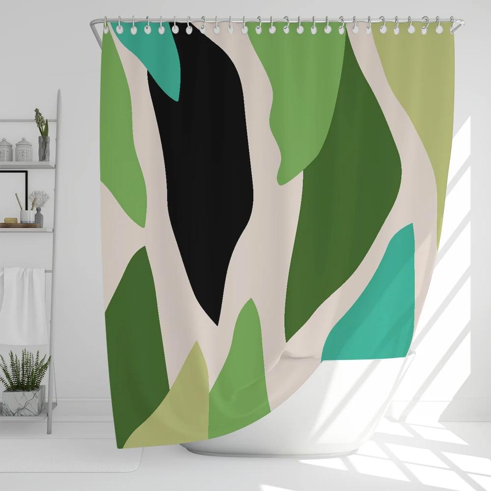 Bathroom Abstract Bohemian Shower Curtain Medieval Minimalist Art Leaves Polyester Fabric Shower Curtain 180X180Cm With Hooks